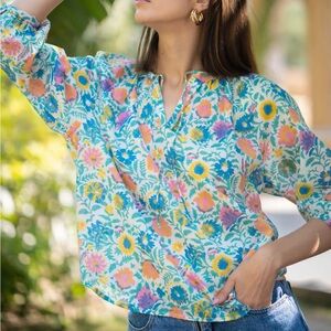 Sohana Frayed Top in Carnival Print SZ XS NWT